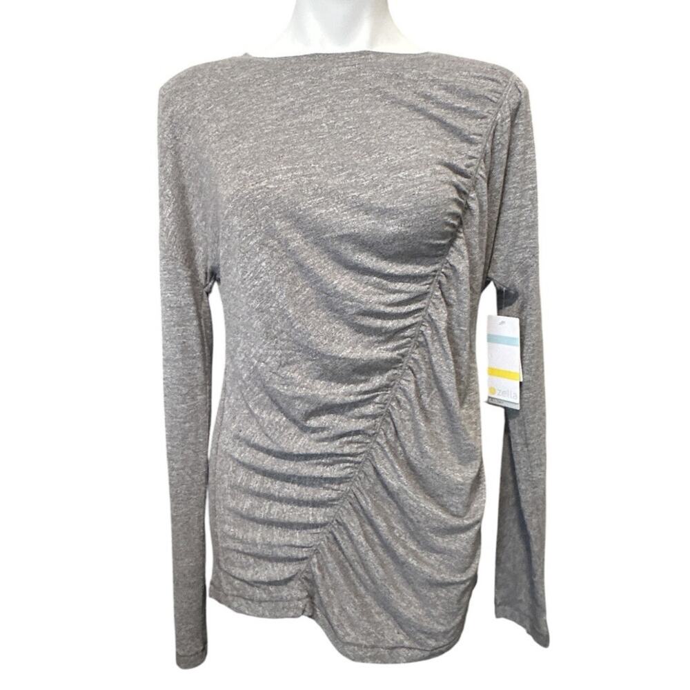 Zella Ruched Long Sleeve T-Shirt Women's Size L Grey Heather NWT Crewneck Top